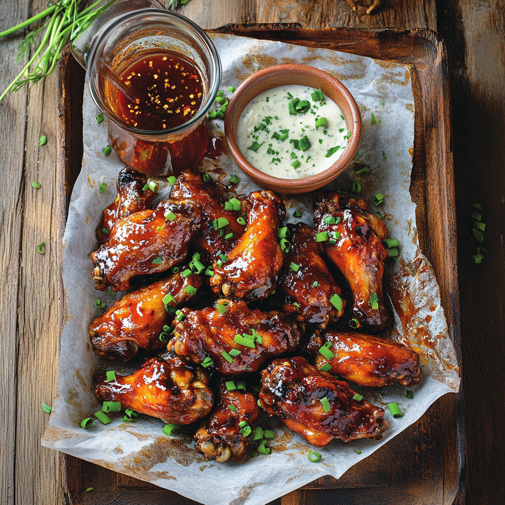 Delicious crispy buffalo wings served with ranch dipping sauce and celery sticks