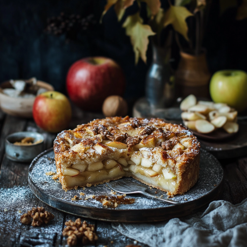 Freshly baked gluten-free apple pie with a golden, flaky crust and spiced apple filling