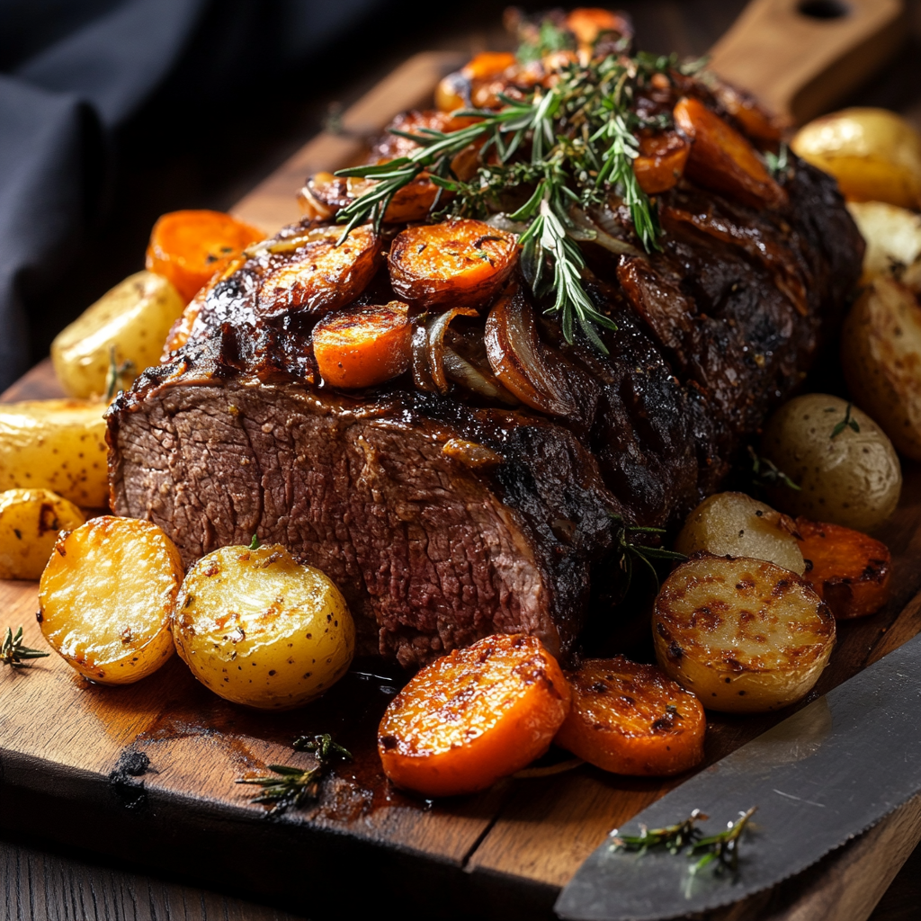 Perfectly Cooked Arm Roast with Roasted Vegetables